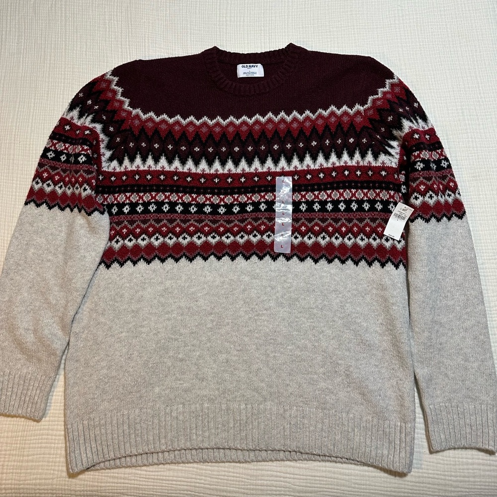 NWT Old Navy SoSoft Fair Isle Crew-Neck Sweater - Red/Black/White - Large